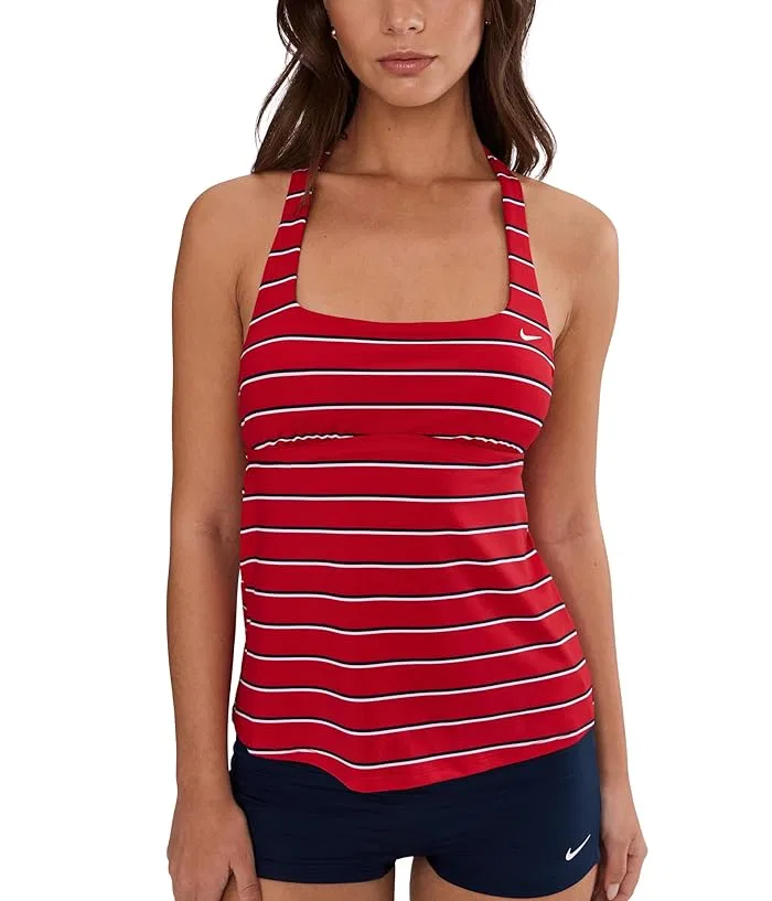 Купальник раздельный Nike Preppy Pinstripe Square Neck Tankini, Gym Red