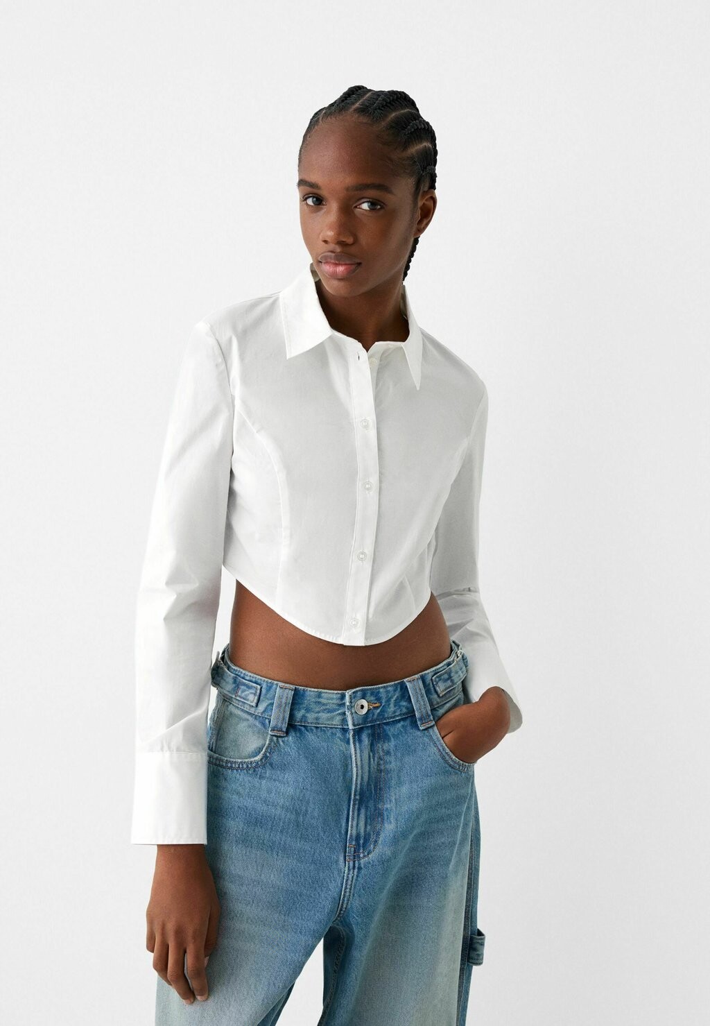 

Блузка на пуговицах LONG SLEEVE Bershka, белый