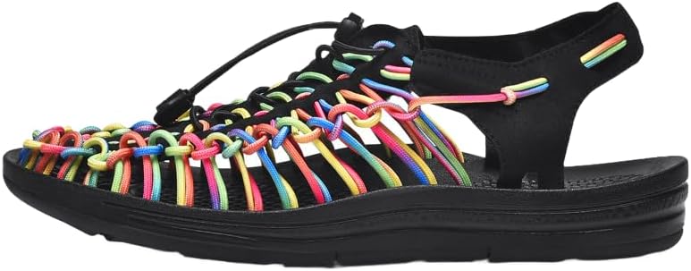 

Мужские сандалии HCHCTRY с обернутыми пальцами, дышащие плоские сандалии, летние пляжные сандалии на вынос, повседневные плетеные сандалии, мужские спортивные сандалии, Rainbow