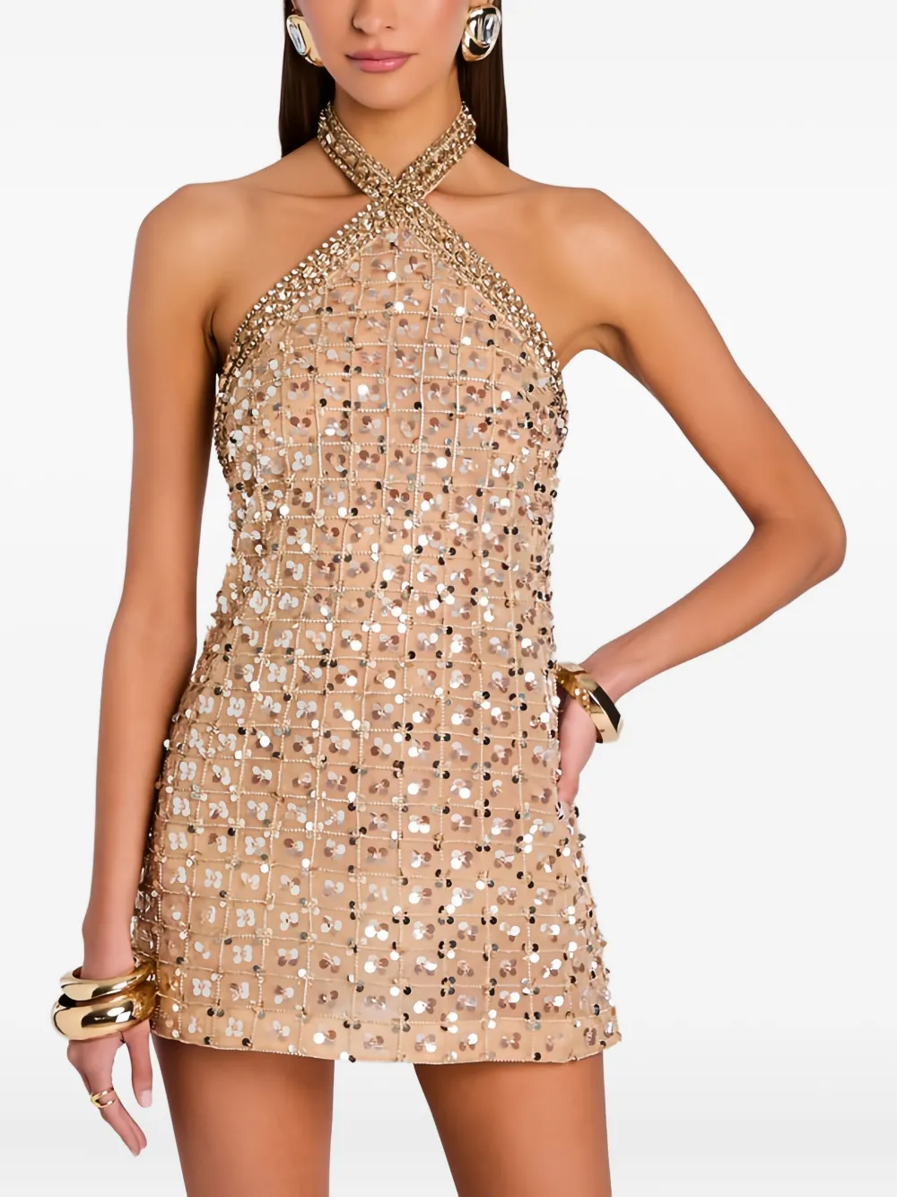 

Мини-платье с халтернеем и пайетками Retrofete, нейтральный