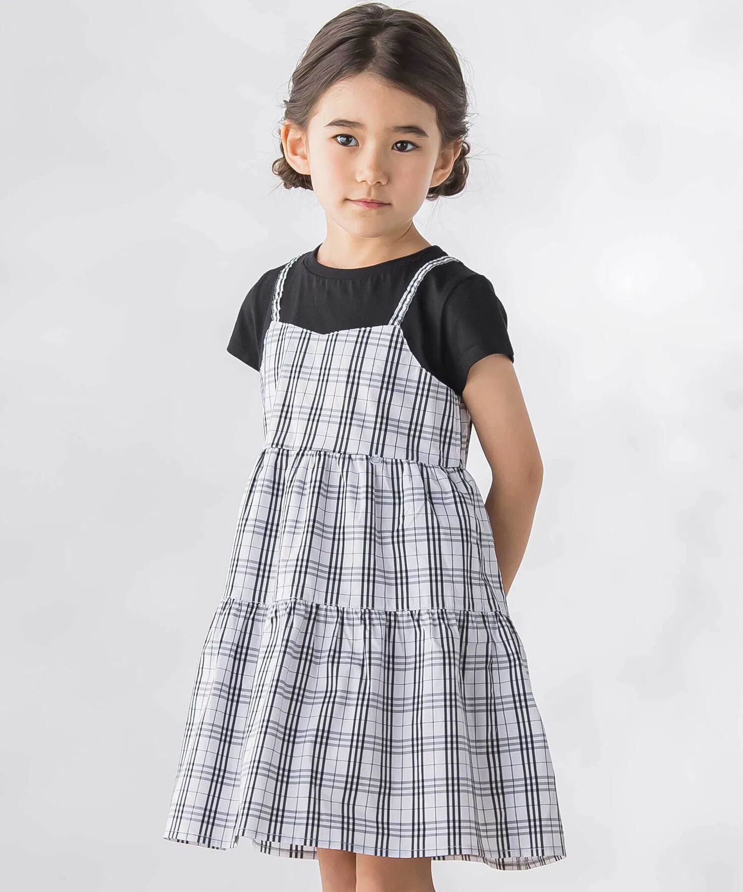Детское платье-комбинезон в клетку BeBe Petits Pois Vert чёрное