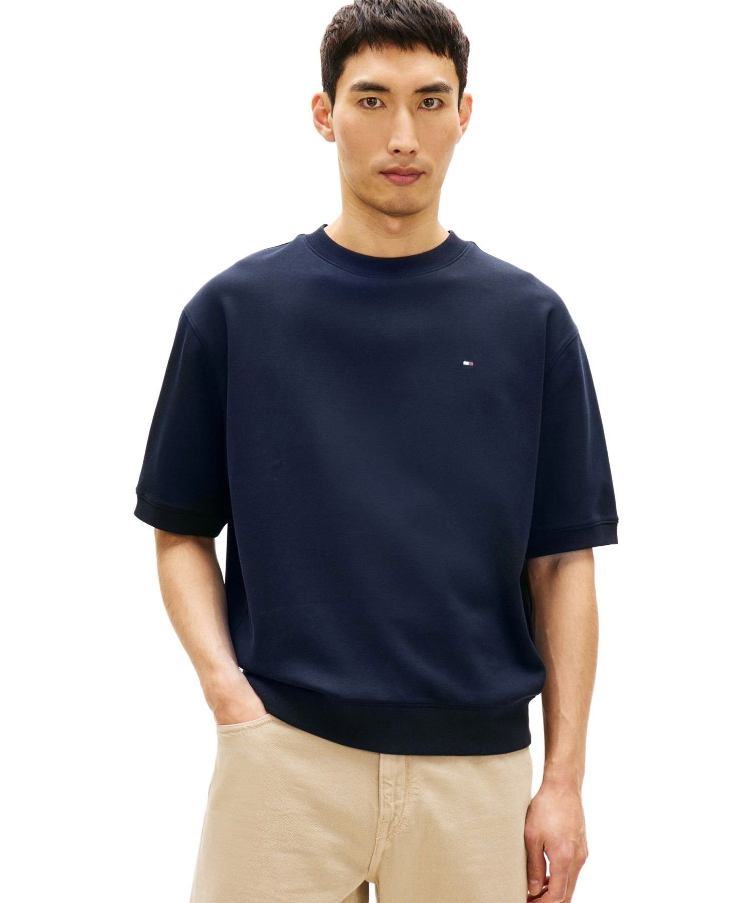 Тканая толстовка с коротким рукавом из двойной вязки TOMMY HILFIGER, Navy DW5