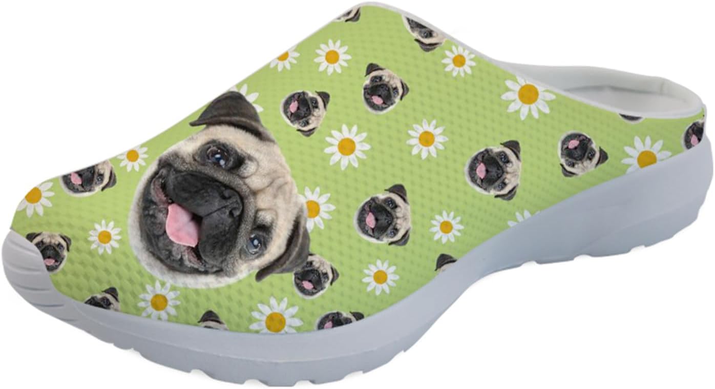 

GLENLCWE Blue Dolphin Butterfly Мужские садовые сабо, женские слоги с мягкой сеткой Mules Сандалии для ходьбы Легкая обувь для медсестры, Cute Pug Daisy