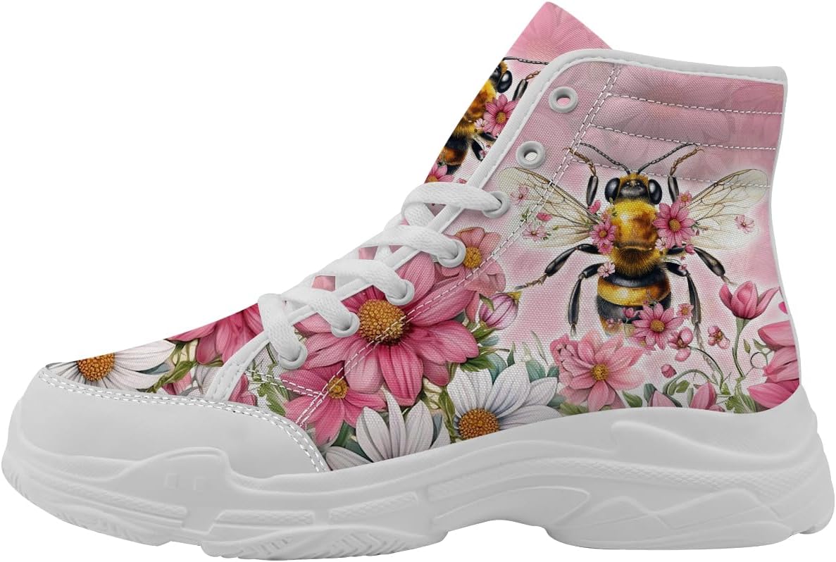 

Высокие кеды Bee для женщин и мужчин, на шнуровке, из холщовой ткани, теннисные туфли, подарок для нее и для него Quorax, желтый/розовый