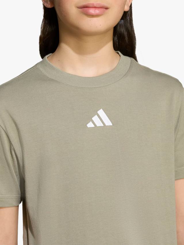 Детская хлопковая футболка с коротким рукавом и логотипом adidas, Silver Pebble/White — фото 4