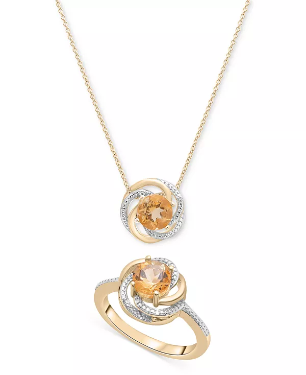 

Комплект из двух подвесок-спиралей с розовыми аметистами (1,5 карата) и бриллиантами в виде кулона и подходящего кольца из стерлингового серебра с покрытием из розового золота 14 карат (также с голубым топазом и цитрином) Macy'S, citrine