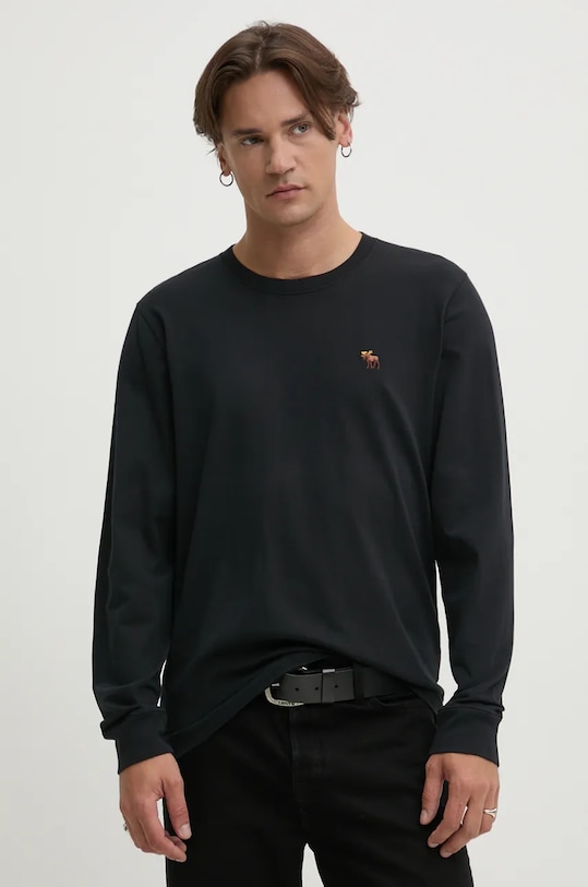 

Хлопковая футболка с длинным рукавом (3 шт.) Abercrombie & Fitch, черный