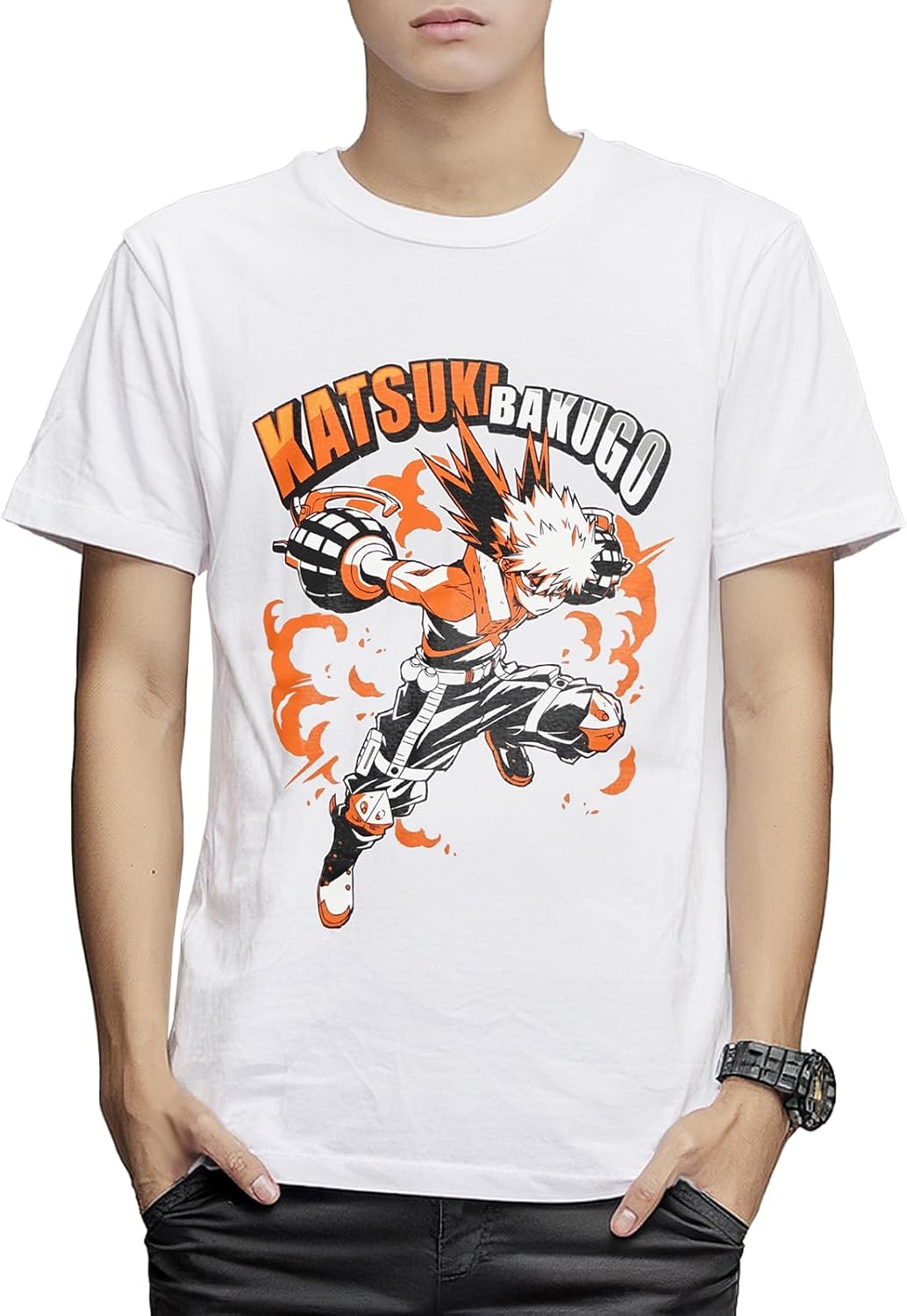 

Футболка с коротким рукавом по мотивам аниме «Моя геройская академия», Бакуго, Кацуки Бакуго Fine Plus, белый