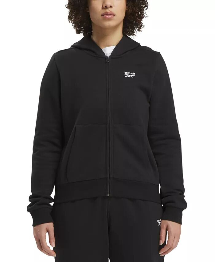 

Женская толстовка с капюшоном на молнии с небольшим логотипом Identity Reebok, черный