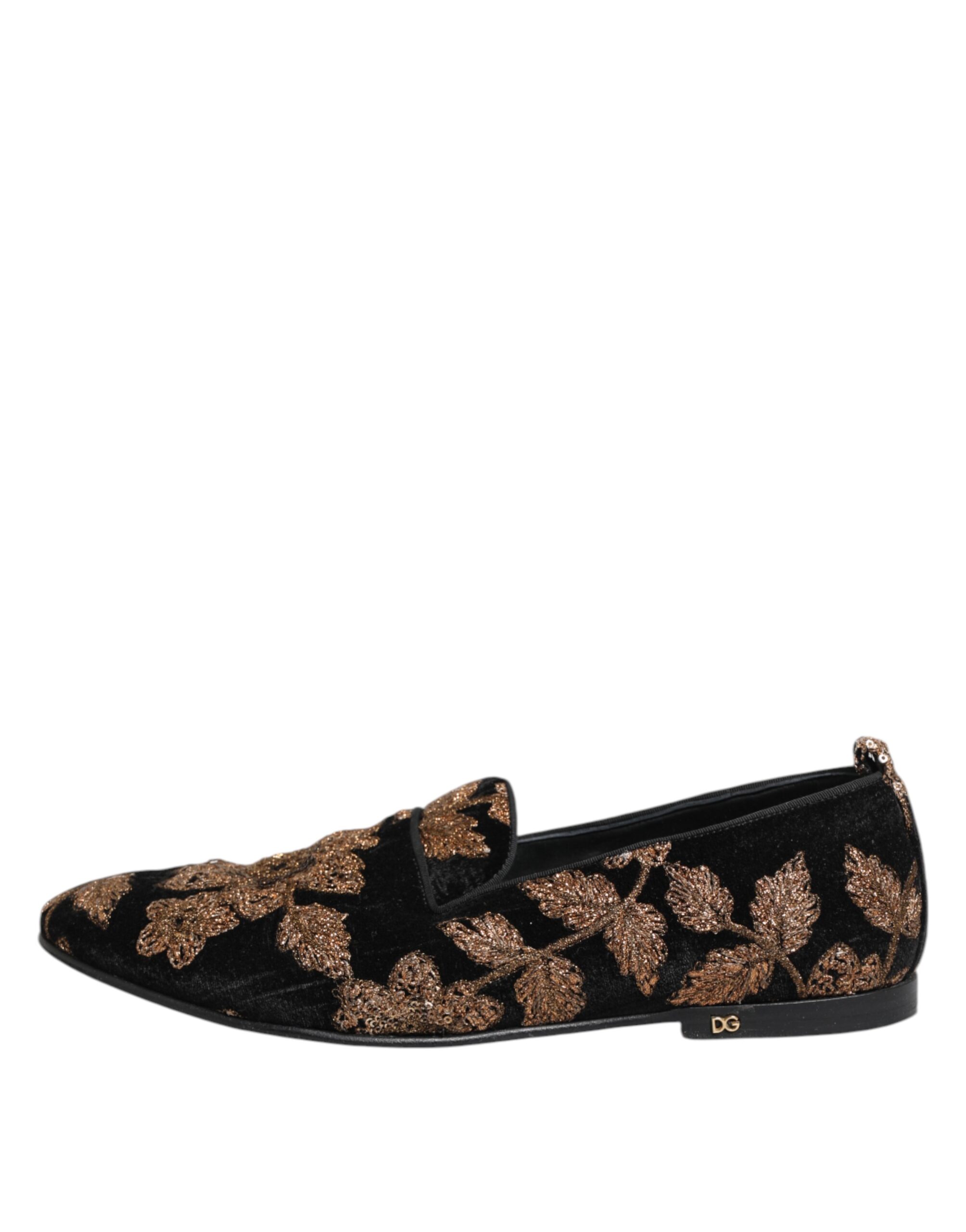 Черные мужские лоферы с цветочной вышивкой Dolce & Gabbana, золотой/черный — фото 4