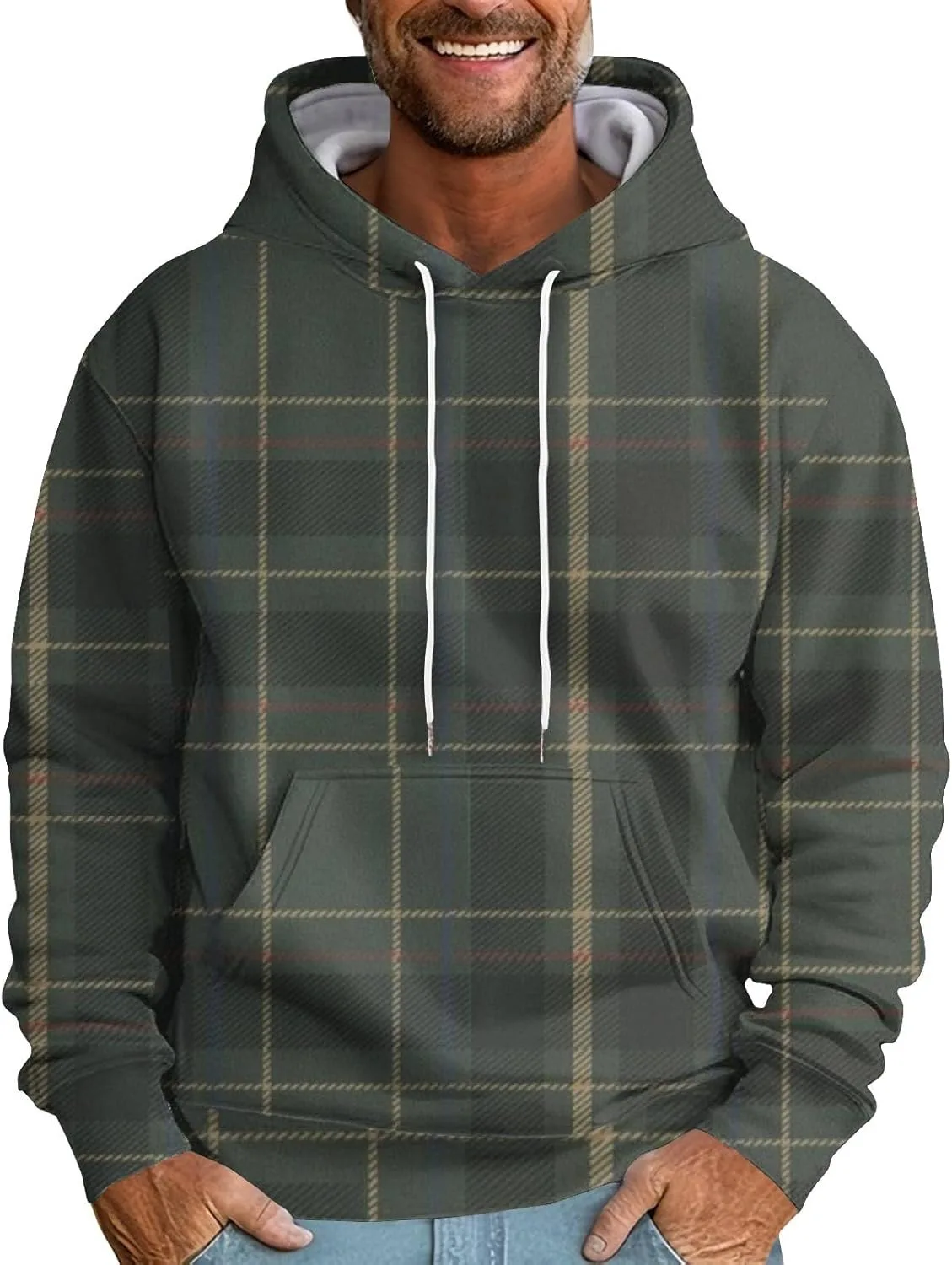 

Мужской свитшот Ymosrh с клетчатым принтом, размеры M-6XL