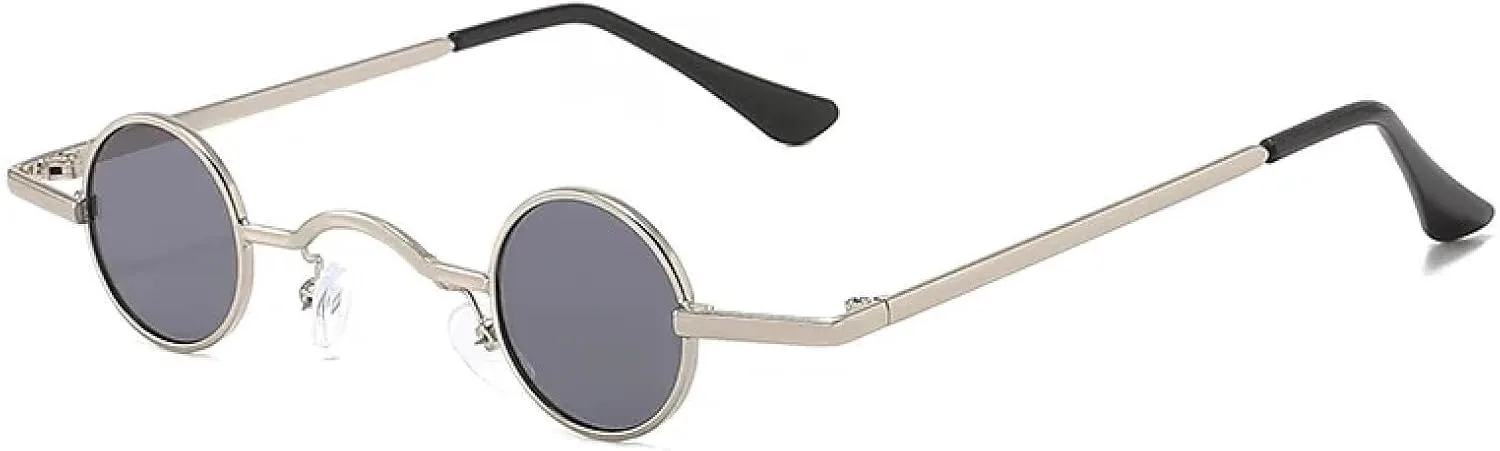 

Винтажные круглые мужские солнцезащитные очки в маленькой металлической оправе для женщин, ретро-модные очки с защитой от УФ-излучения UV400 TVTBBVV, Silver-black