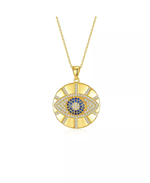 

Ожерелье с медальоном и подвеской в виде лучей света от сглаза из стерлингового серебра 14 карат, покрытого золотом с кубическим цирконием Genevive, gold