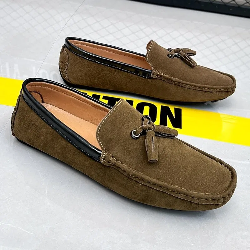 Лоферы мужские замшевые на кожаной подошве с кисточкой Khaki PUGHGAETZF — фото 3