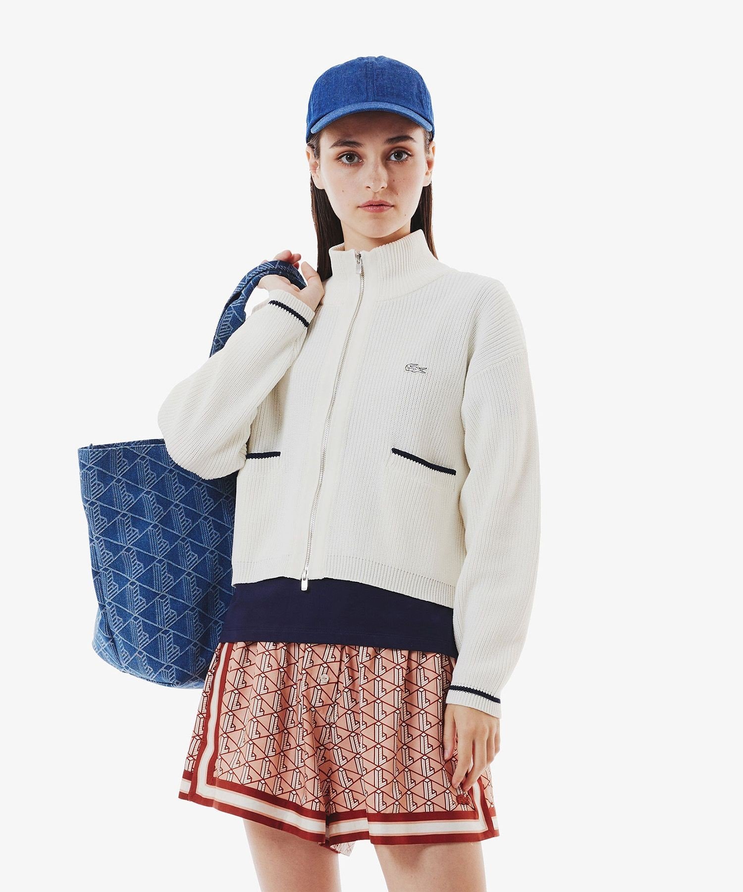 Кардиган Lacoste, узкая вязаная блузон на молнии, белый