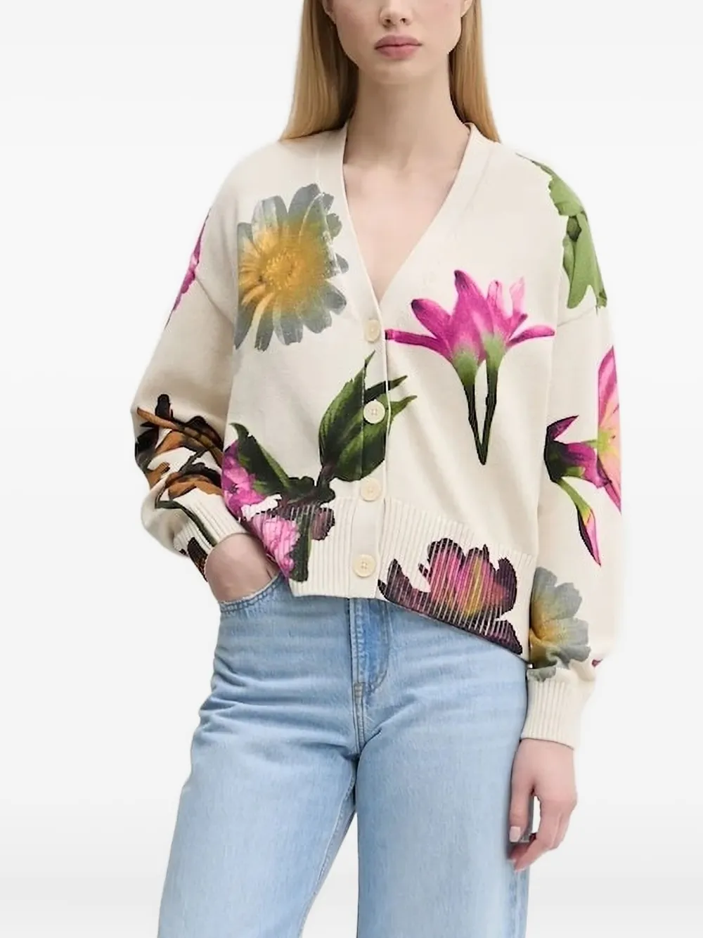 

Кардиган с цветочным принтом и пуговицами Desigual, нейтральный