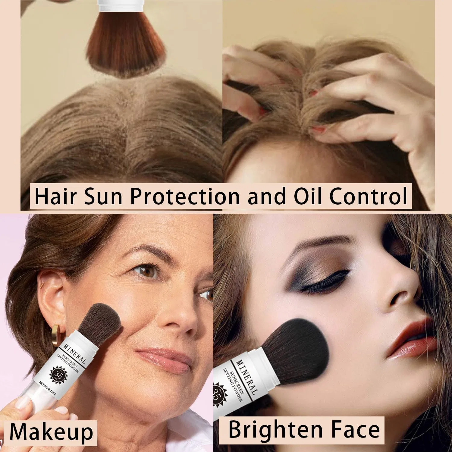 Пудра минеральная SPF 35 Meilury для лица и кожи головы, матирующая, прозрачная, 4.8 г — фото 3