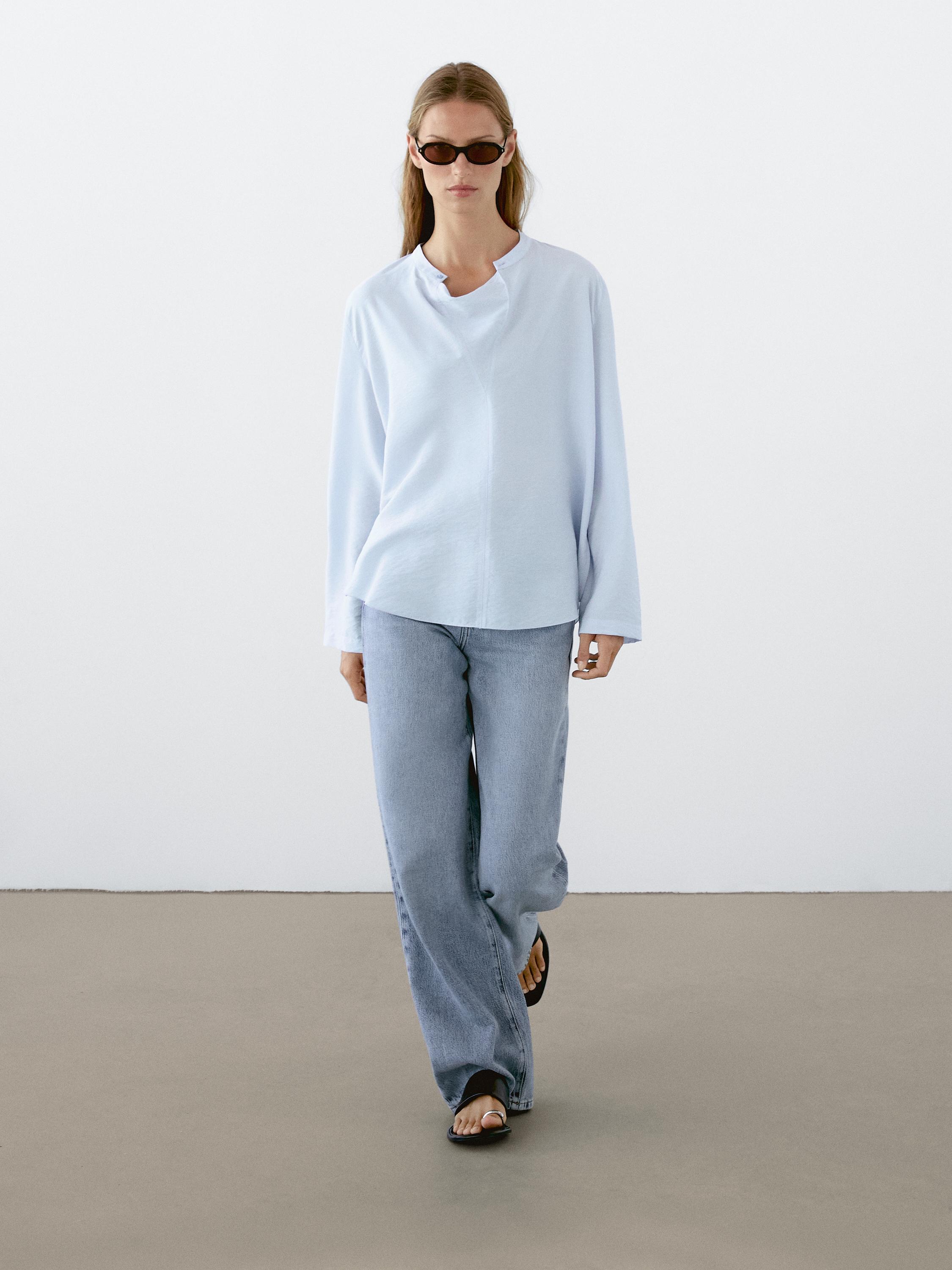 

Блузка с длинными рукавами и воротником Massimo Dutti, синий