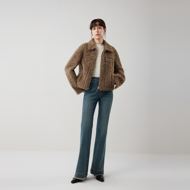 

ELLE Вельветовая куртка женская Coffee с лацканами утепленная