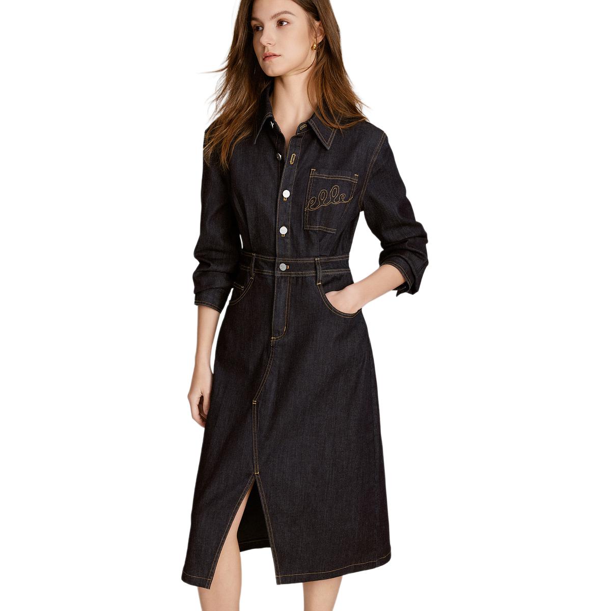 

ELLE Длинное платье с длинными рукавами Fall Women's Denim Blue