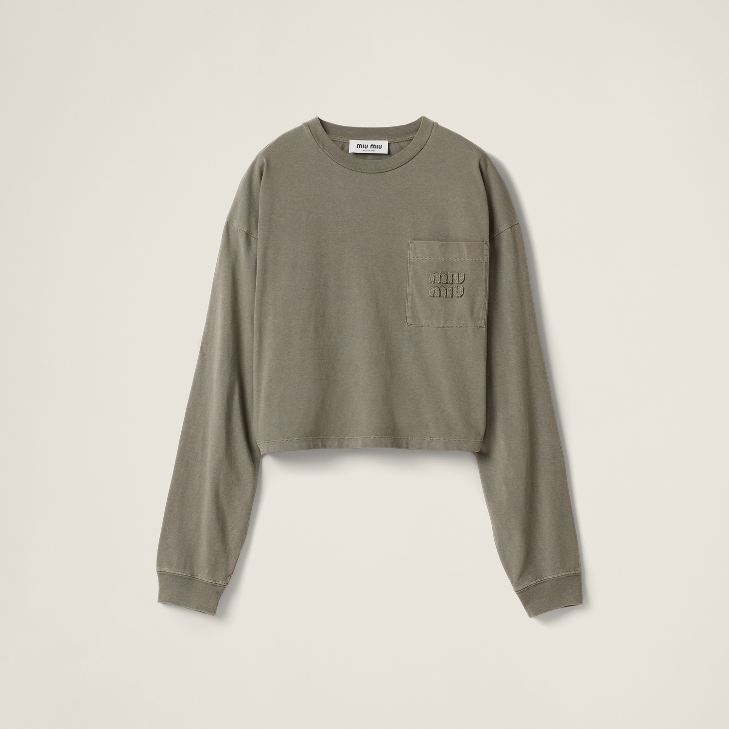 

Футболка из джерси, окрашенная в готовом виде MIU MIU, оливково-зеленый