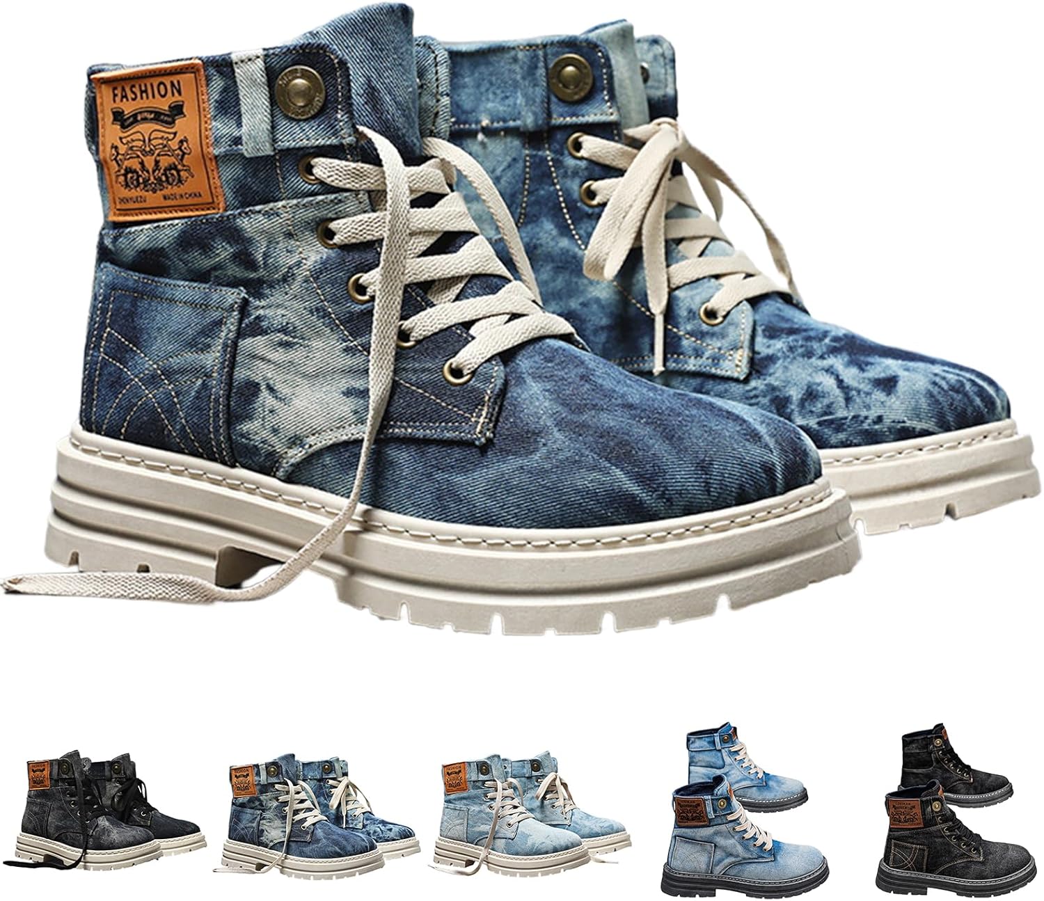 

Мужские модные кроссовки высокие на шнуровке с блестящей отделкой, мотоциклетные ботинки, ретро джинсовый стиль, большие повседневные shoes Gezolligheid, Ablue