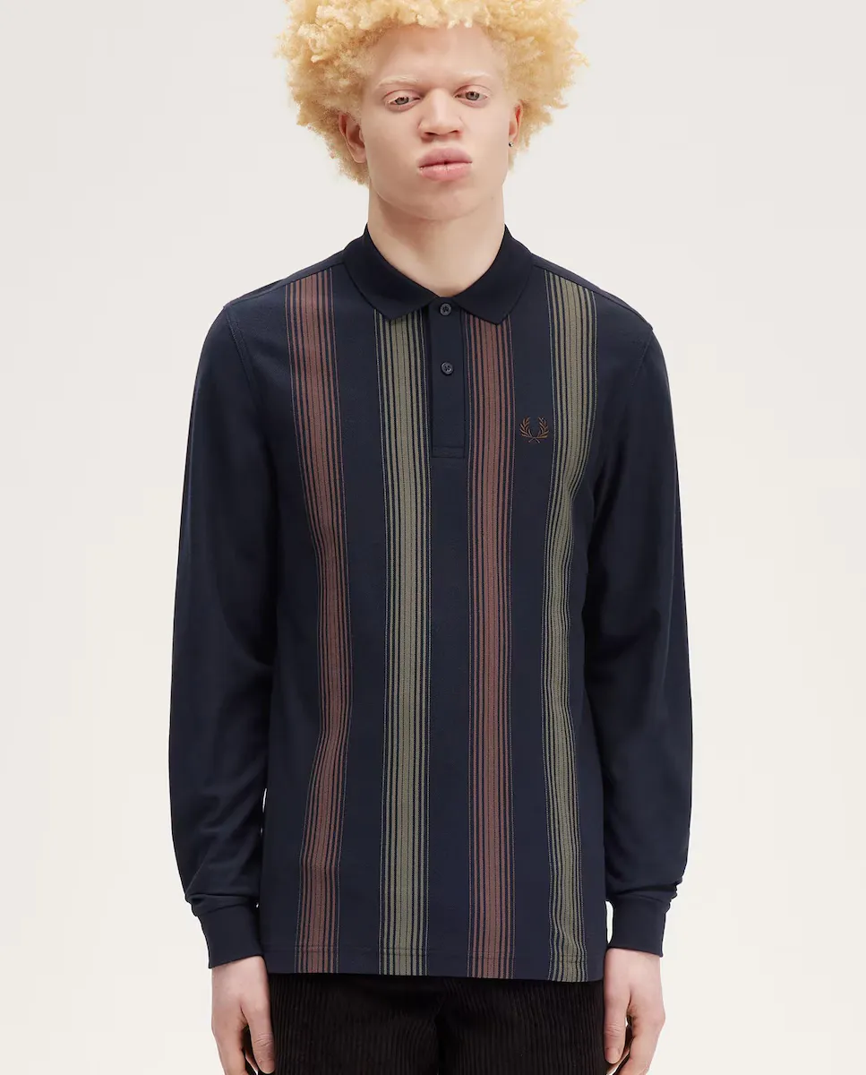 

Мужская полосатая рубашка-поло с длинными рукавами Fred Perry, темно-синий