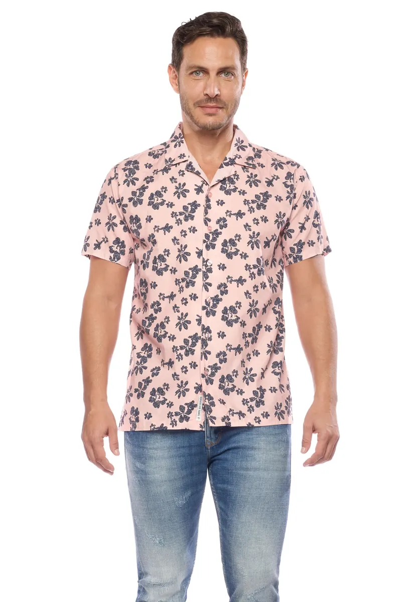 

Рубашка Le Temps Des Cerises с короткими рукавами "CHEMISE HOMME POSTIR (MC) / SHIRT MAN POSTIR (SHORT SLEEVE)", с цветочным узором, розовый