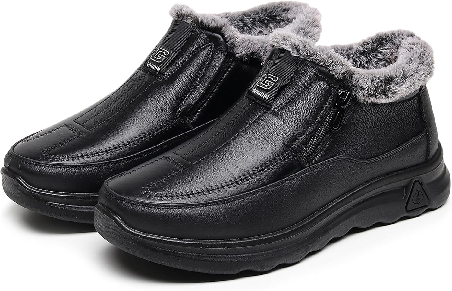 

Мужские зимние флисовые водонепроницаемые теплые ботинки для снега до щиколотки с застежкой-молнией, уютной меховой подкладкой, легкие, противоскользящие, на быструю обувь для зимних прогулок на улице Oigunle, черный