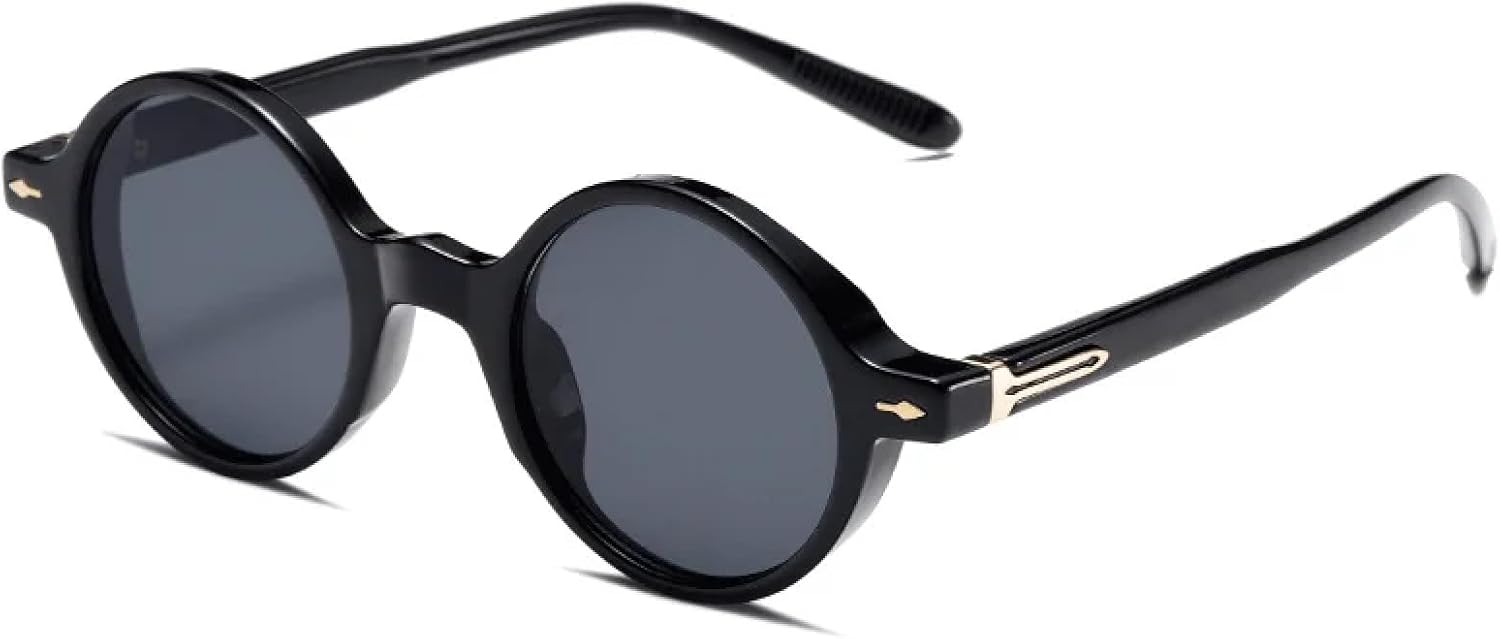 

Очки Favor Small Round Glasses Punk для женщин, солнцезащитные очки Rivets для мужчин, сине-зеленые очки с леопардовым принтом и защитой от УФ-излучения UV400 DSVIGF, Black Grey