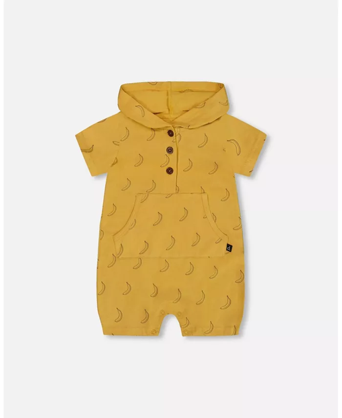 

Детский байковый комбинезон с капюшоном и принтом Baby Boys Printed Organic Cotton Hooded Romper Yellow Bananas Deux par Deux, желтый