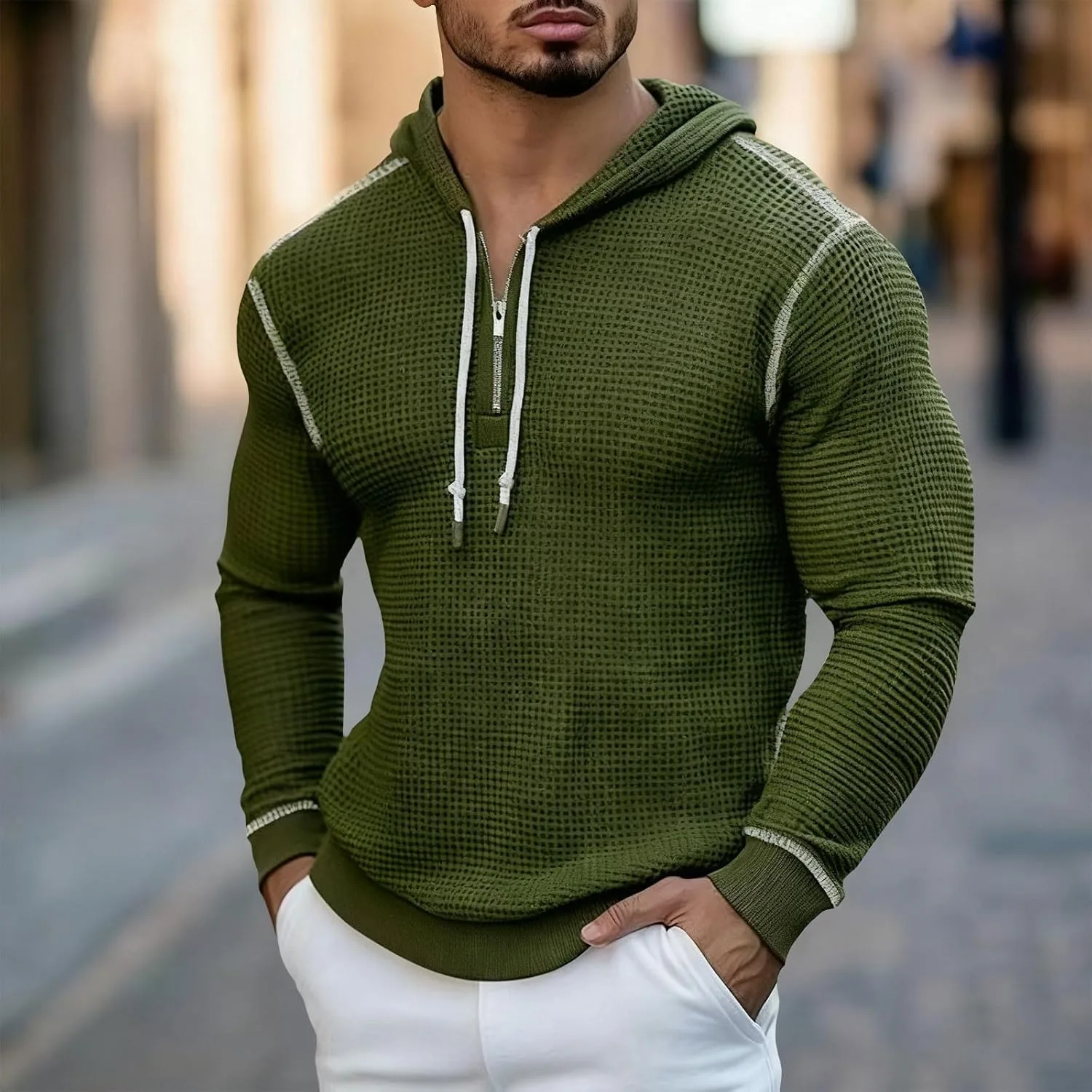 Толстовка с капюшоном 1/4 Zip Waffle для мужчин, Slim Fit — фото 2