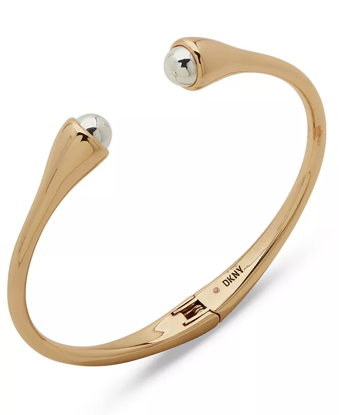 

Двухцветный браслет-манжета с бусинами на концах DKNY, золотой