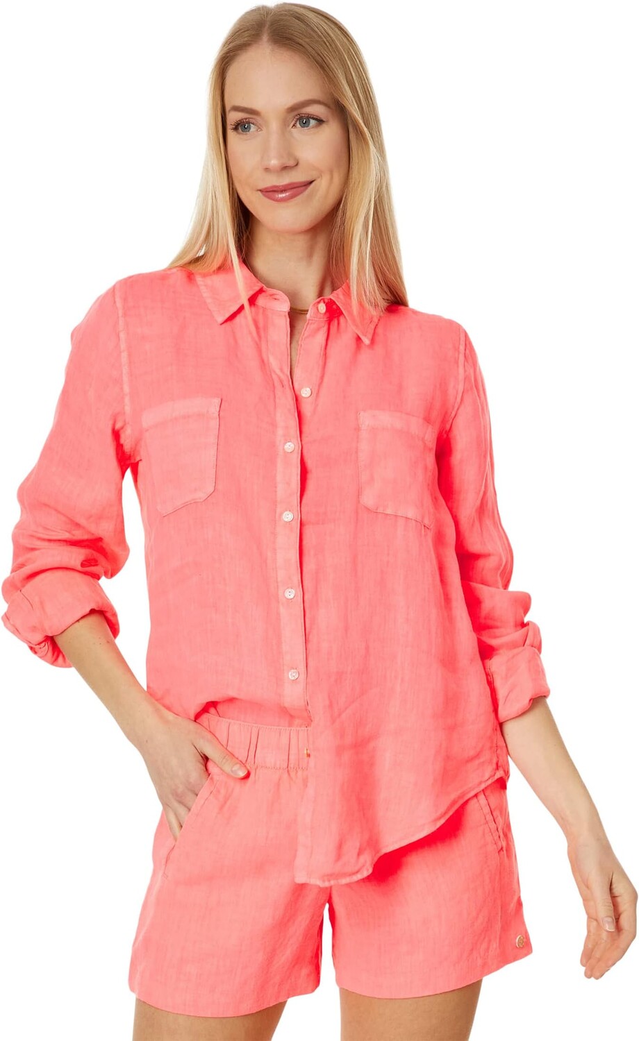 

Рубашка Lilly Pulitzer Sea View Button-Down, цвет Sunrise Coral
