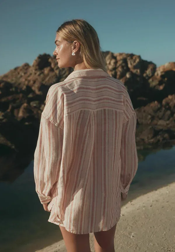 Блуза Next, Button down blouse, абрикосовая полоска — фото 3