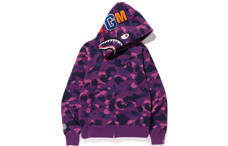 A BATHING APE BAPE Color Camo Shark Hoodie на молнии с полной молнией (SS23) Фиолетовый, Фиолетовый — фото 3