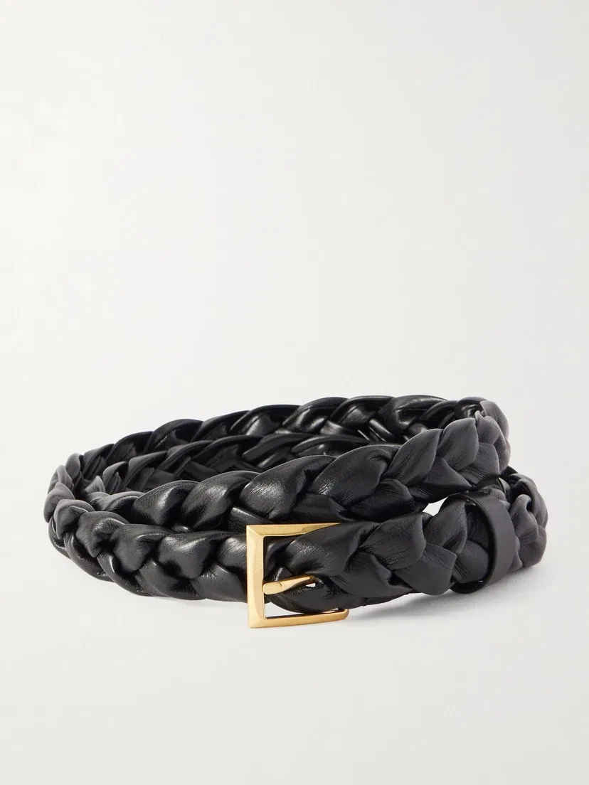 Кожаный ремень Solo intrecciato BOTTEGA VENETA, черный