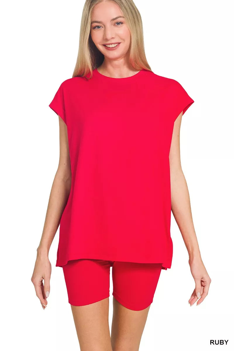 

Топ и велосипедные шорты из матовой микрофибры TRUEDAMES, красный