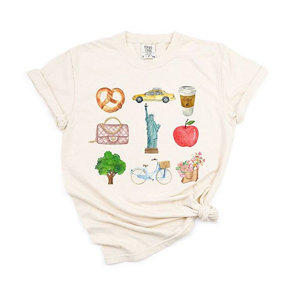 

Футболка New York travel collage garment dyed Simply Sage Market, Ivory