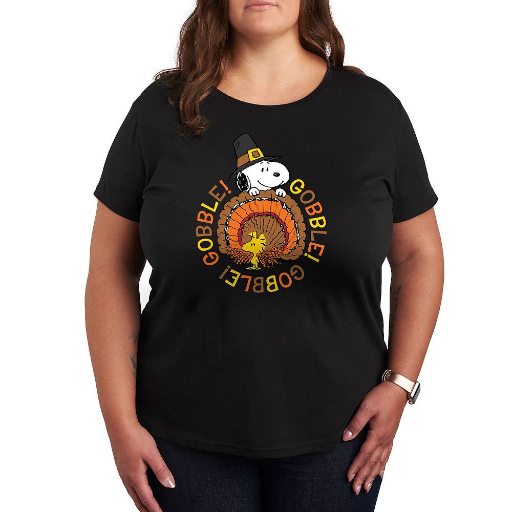 

Футболка с рисунком Plus Peanuts Snoopy and Woodstock Gobble Gobble Licensed Character, черный