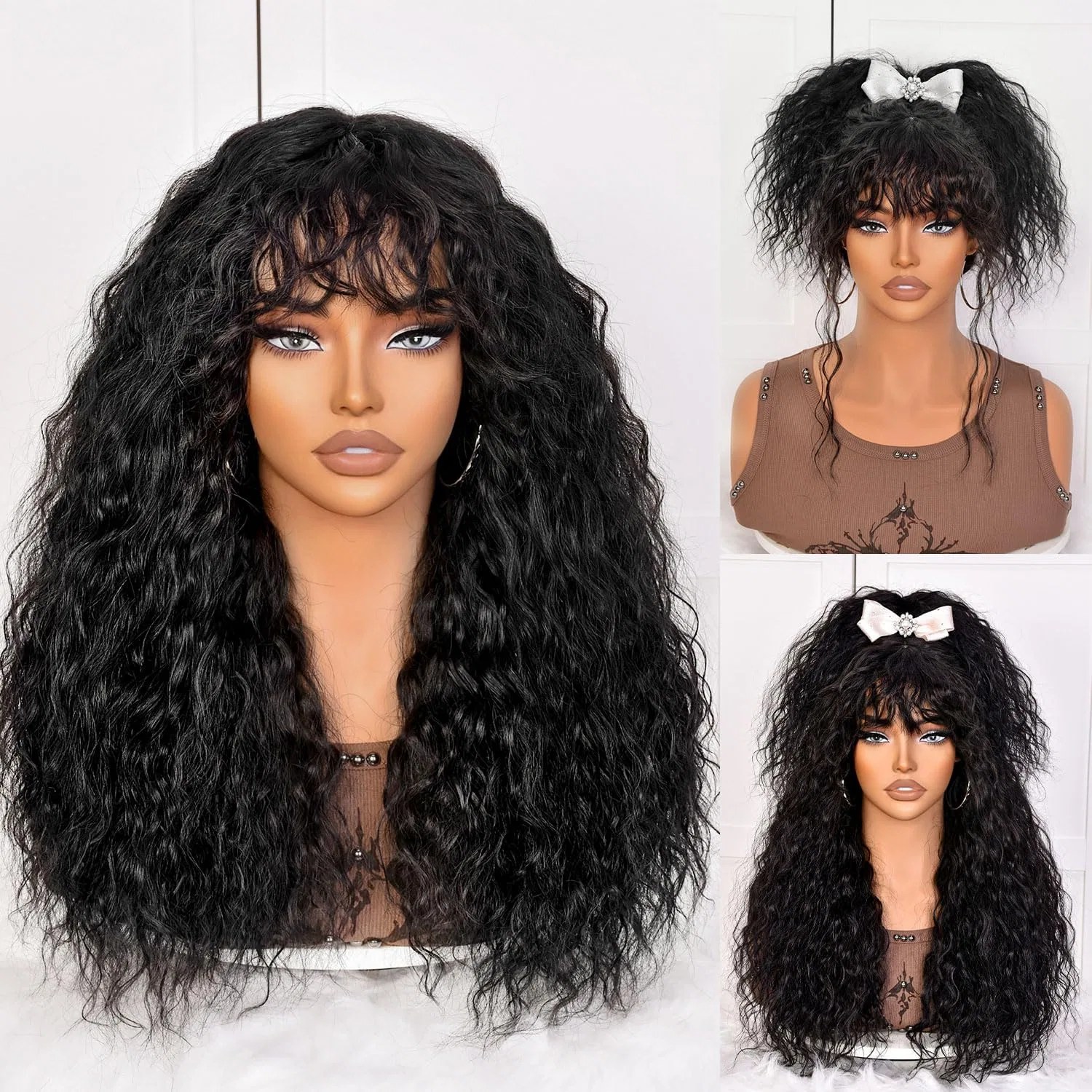 Черный кудрявый парик Lizzy с челкой для женщин Lizzyhair, Black