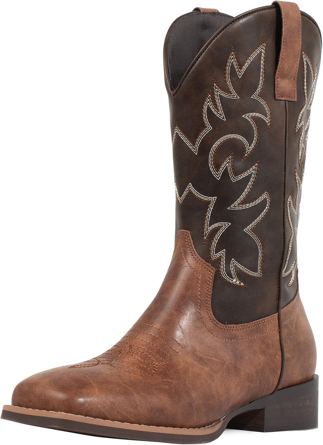 Мужские ковбойские сапоги J's.o.l.e Western, квадратный носок, широкий голенище, на подъем, противоскользящие, для страны и работы, для верховой езды, из искусственной кожи, коричневые J’S.O.L.E