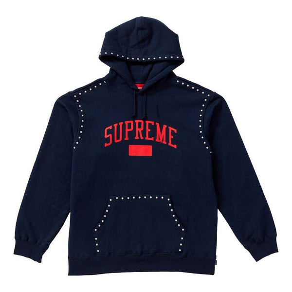 

Толстовка fw18 studded hooded sweatshirt navy logo Supreme, синий