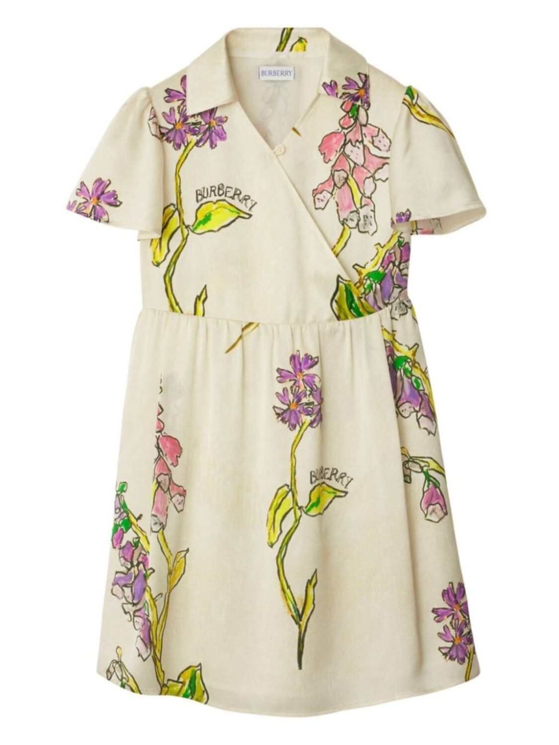 

Burberry Kids шелковое платье мини Foxglove, нейтральный цвет