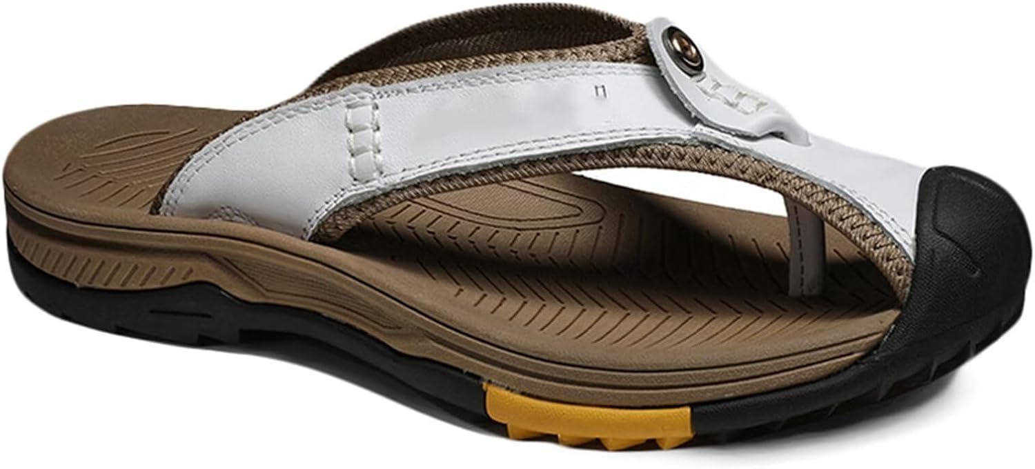 

Кожаные мужские шлепанцы Летние повседневные пляжные сандалии Нескользящие с закрытым носком Для прогулок и походов Пляжные тапки Hnvavq, C