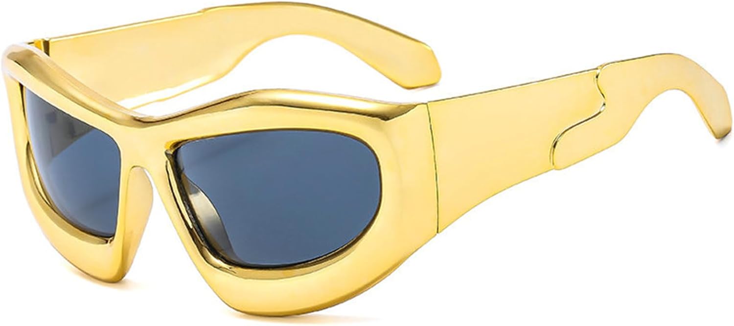 

Willochra Модные нестандартные панк-солнцезащитные очки для женщин и мужчин, для активного отдыха, велоспорта, прямоугольные солнцезащитные очки, стиль Y2K, хип-хоп, Gold