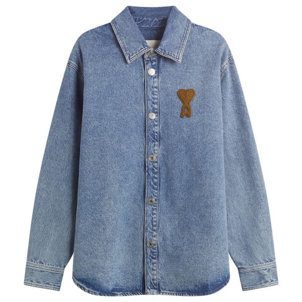 

Джинсовая рубашка-накидка с вязаным амулетом "ami de coeur" Ami Paris, Bleu Used