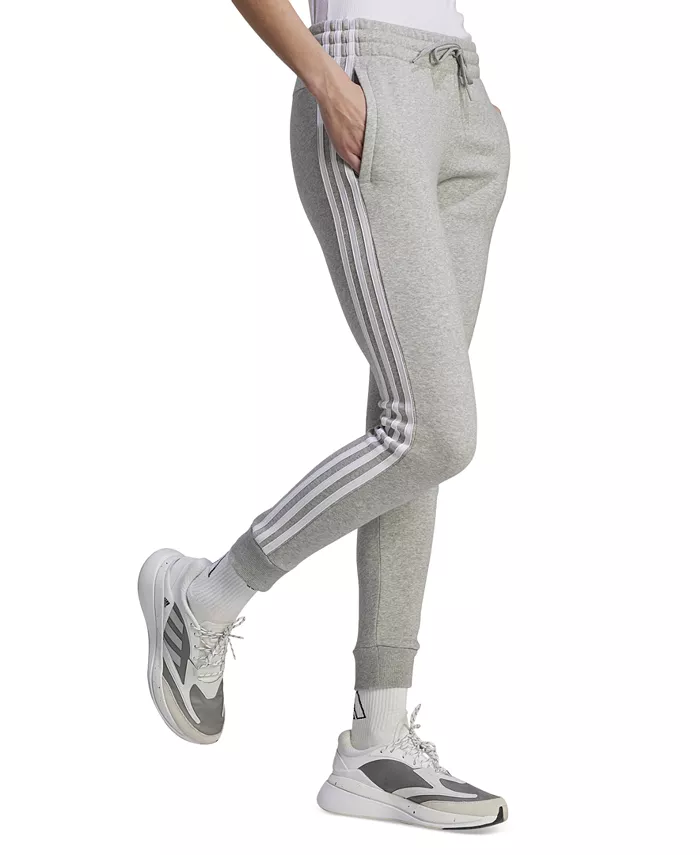 Женские джоггеры из флисового хлопка с 3 полосками adidas, серый — фото 3