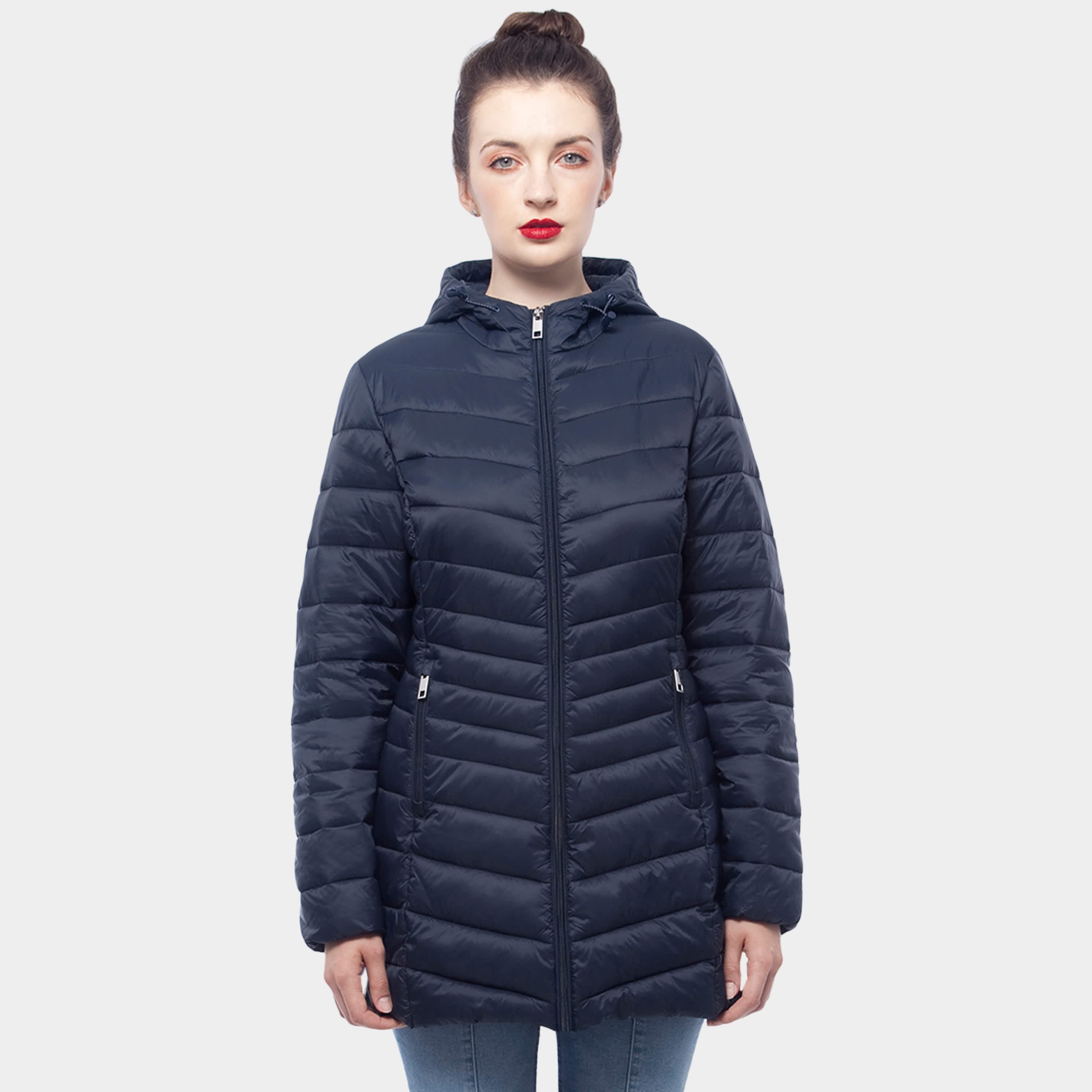 

Женское легкое длинное пальто-пуховик Rokka&Rolla, которое можно сложить, темно-синий