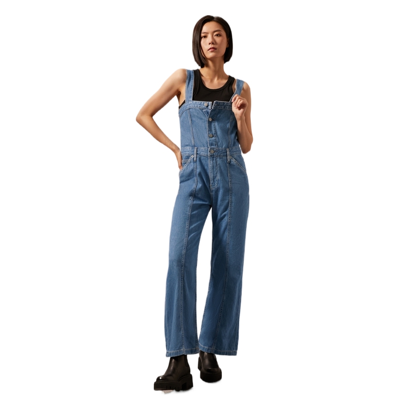 Кальвин Кляйн Комбинезон Женский Джинсовый Голубой, 1A4-Denim Light Blue — фото 4